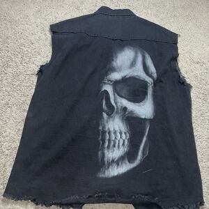 SPIRAL DIRECT Sleeveless‎ Worker Shirt SKULL SCROLL  2XL Cotton Goth Biker Snap